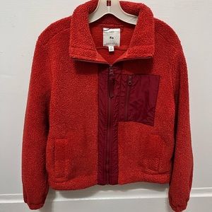 Free assembly red orange Sherpa jacket